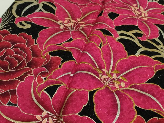 平和屋着物●極上　振袖　刺繍　SweetAngel　舞花文　暈し染め　黒地　金彩　銀通し地　逸品　DZAA9695kh5