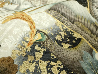 平和屋本店■極上　振袖　刺繍　手描き　孔雀　暈し染め　金彩　白×黒　逸品　DZAA9696kh5