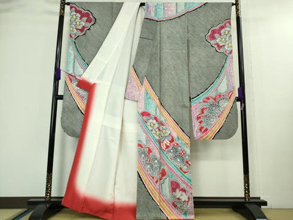 平和屋本店■極上　名門　藤娘きぬたや・総絞り　振袖　吉祥花文　黒地　逸品　DZAA9698kh5