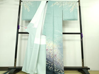平和屋本店■極上 吉乃一廉 幻の辻が花 訪問着・長襦袢セット 立波花文 暈し染め 金彩 銀通し地 京都きもの友禅 逸品　未使用　DZAA9699kh5