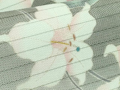 平和屋着物＊極上 夏物 九寸名古屋帯 友禅 枝花文 百合 黒地 逸品 DZAA9702kh5