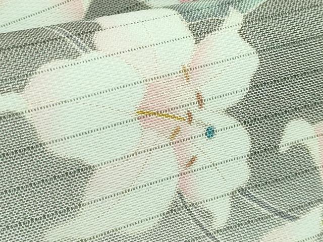 平和屋着物＊極上 夏物 九寸名古屋帯 友禅 枝花文 百合 黒地 逸品 DZAA9702kh5