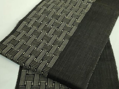 平和屋本店＊極上 夏物 石川県指定無形文化財 能登上布 本麻手織上布 八寸名古屋帯 間道 黒地 麻 逸品 DZAA9705kh5