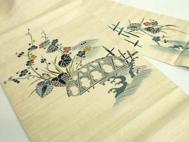 平和屋着物＊極上 夏物 九寸名古屋帯 型染 籬立波花文 葵 麻 逸品 DZAA9706kh5