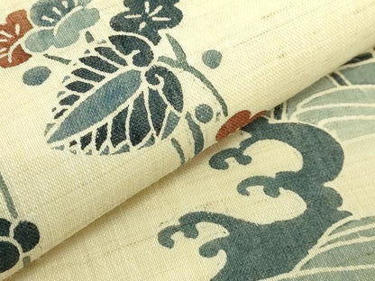 平和屋着物＊極上 夏物 九寸名古屋帯 型染 籬立波花文 葵 麻 逸品 DZAA9706kh5