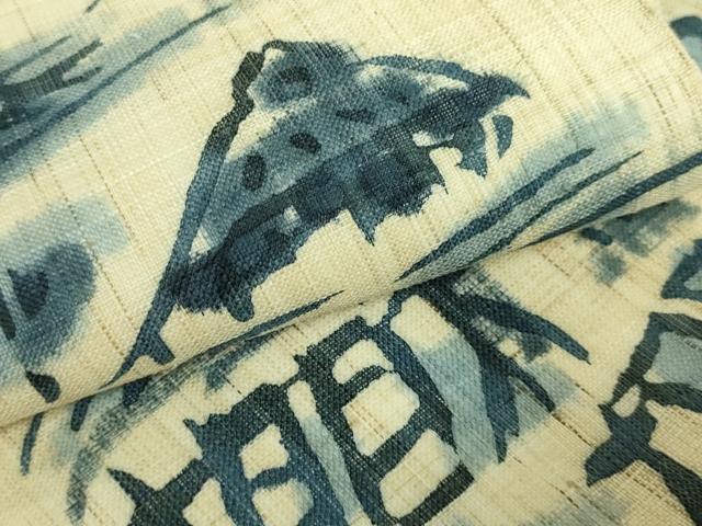平和屋着物＊極上 夏物 九寸開き名古屋帯 藍 風景文 麻 逸品 DZAA9707kh5
