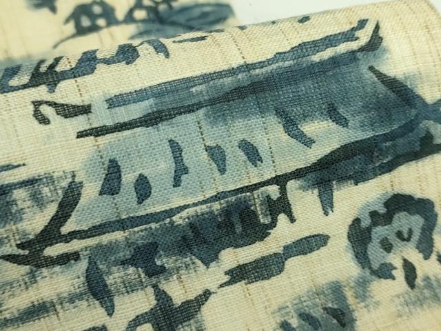平和屋着物＊極上 夏物 九寸開き名古屋帯 藍 風景文 麻 逸品 DZAA9707kh5