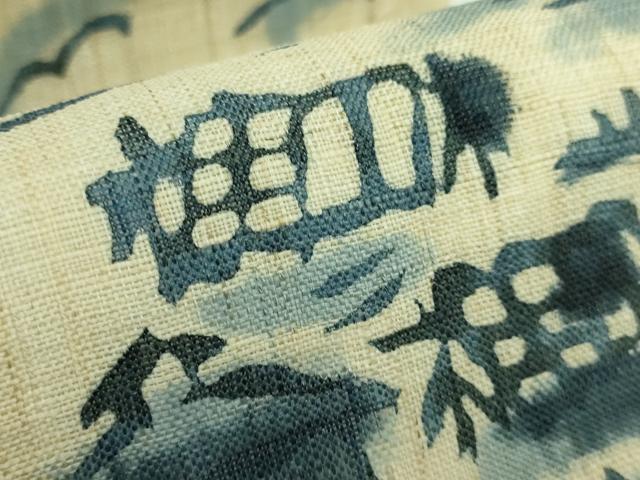 平和屋着物＊極上 夏物 九寸開き名古屋帯 藍 風景文 麻 逸品 DZAA9707kh5