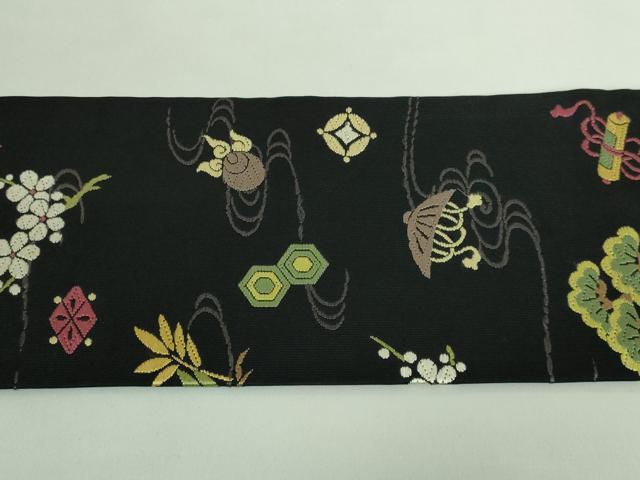 平和屋着物■極上　九寸名古屋帯　唐織　宝尽くし花文　黒地　逸品　DZAA9713kh5