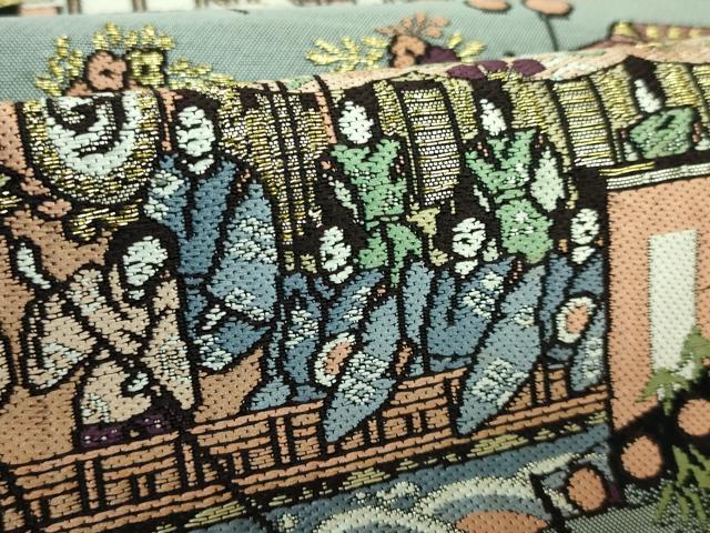 平和屋着物●極上　澤屋重兵衛　六通柄袋帯　唐織　人物風景　黒地　逸品　DZAA9727kh5
