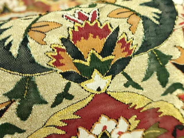 平和屋本店■最高級　明綴れ　全通柄袋帯　正倉院花文　金糸　逸品　DZAA9749kh5