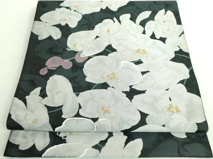 平和屋着物■極上　六通柄袋帯　胡蝶蘭　黒地　金糸　逸品　DZAA9771kh5