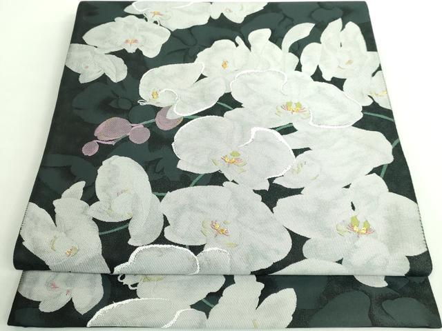 平和屋着物■極上　六通柄袋帯　胡蝶蘭　黒地　金糸　逸品　DZAA9771kh5