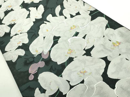 平和屋着物■極上　六通柄袋帯　胡蝶蘭　黒地　金糸　逸品　DZAA9771kh5