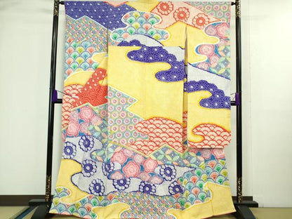 平和屋本店■極上　本疋田絞り　振袖　霞青海波花文　逸品　DZAA9831kh5