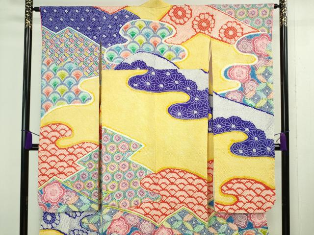 平和屋本店■極上　本疋田絞り　振袖　霞青海波花文　逸品　DZAA9831kh5