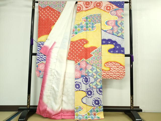 平和屋本店■極上　本疋田絞り　振袖　霞青海波花文　逸品　DZAA9831kh5