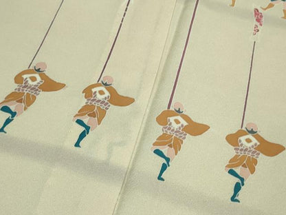 平和屋着物▽極上 訪問着 単衣 友禅 希少柄 日本の祭 竿燈祭 人物文 象牙色地 逸品 未使用 DZAA9835kh5
