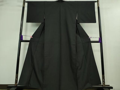 平和屋着物▽極上 お召 単衣 よろけ市松地紋 黒地 逸品 DZAA9837kh5
