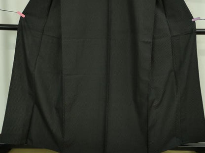 平和屋着物▽極上 お召 単衣 よろけ市松地紋 黒地 逸品 DZAA9837kh5