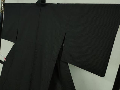 平和屋着物▽極上 お召 単衣 よろけ市松地紋 黒地 逸品 DZAA9837kh5