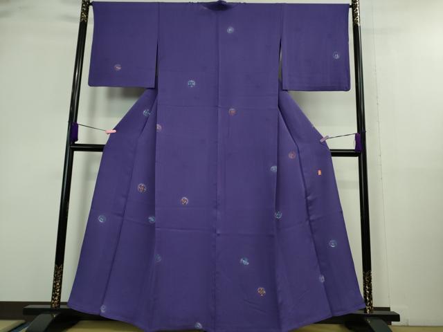 平和屋着物▽極上 北大路魯山人 小紋 単衣 魚 蟹 深紫色地 逸品 DZAA9849kh5