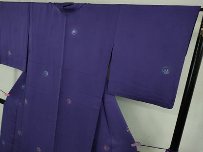 平和屋着物▽極上 北大路魯山人 小紋 単衣 魚 蟹 深紫色地 逸品 DZAA9849kh5