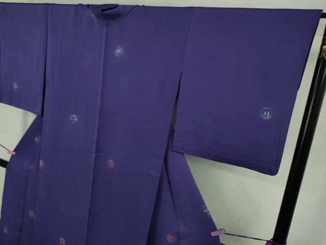 平和屋着物▽極上 北大路魯山人 小紋 単衣 魚 蟹 深紫色地 逸品 DZAA9849kh5