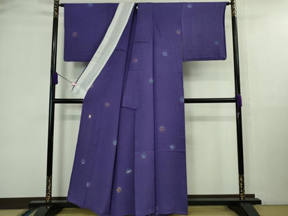 平和屋着物▽極上 北大路魯山人 小紋 単衣 魚 蟹 深紫色地 逸品 DZAA9849kh5