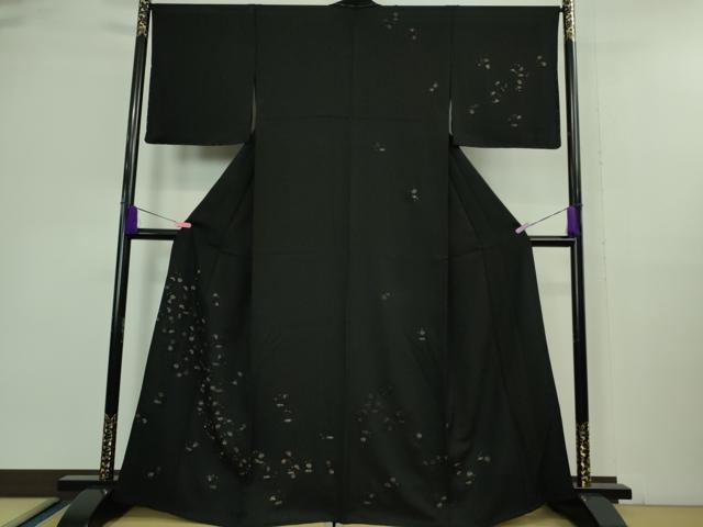 平和屋着物▽極上 訪問着 単衣 総刺繍 花丸文 黒地 金糸 逸品 未使用 DZAA9850kh5