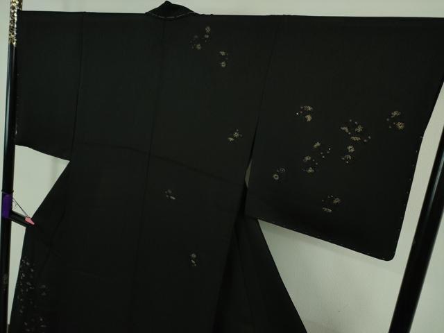 平和屋着物▽極上 訪問着 単衣 総刺繍 花丸文 黒地 金糸 逸品 未使用 DZAA9850kh5