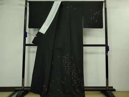 平和屋着物▽極上 訪問着 単衣 総刺繍 花丸文 黒地 金糸 逸品 未使用 DZAA9850kh5