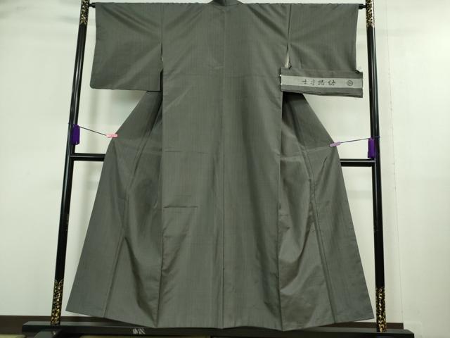 平和屋本店●希少　室町加納　士乎路紬　色無地　藍墨茶色　反端付き　逸品　DZAA9855kh6