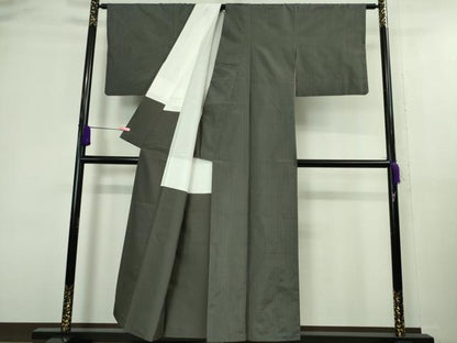 平和屋本店●希少　室町加納　士乎路紬　色無地　藍墨茶色　反端付き　逸品　DZAA9855kh6