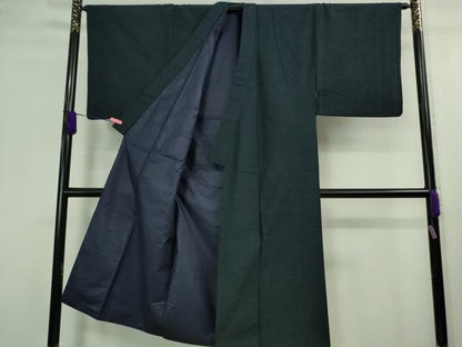 平和屋着物●極上　男性　紬　アンサンブル　色無地　濃藍色　逸品　DZAA9860kh5