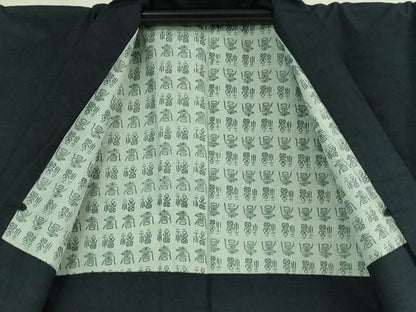 平和屋着物●極上　男性　紬　アンサンブル　色無地　濃藍色　逸品　DZAA9860kh5