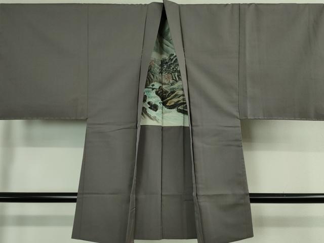 平和屋本店■極上　男性　お召　アンサンブル　長羽織・長襦袢(袷)セット　色無地　源治鼠色　逸品　未使用　DZAA9862kh5