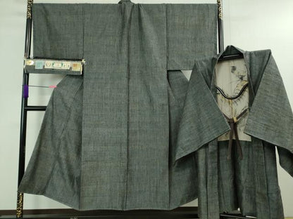 平和屋本店■極上 男性 本場結城紬 重要無形文化財 杢 アンサンブル キングサイズ 長羽織 奥順謹製 羽織紐・証紙付 逸品 未使用DZAA9864kh5