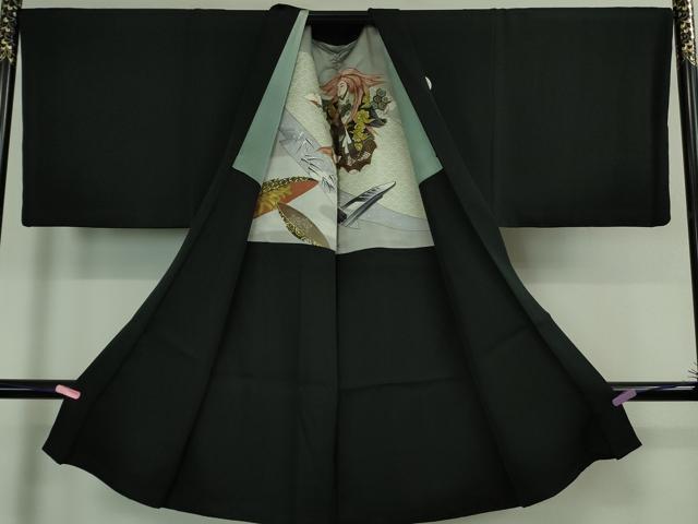 平和屋本店■極上　男性　黒紋付　長羽織・行灯袴セット　逸品　DZAA9875kh5