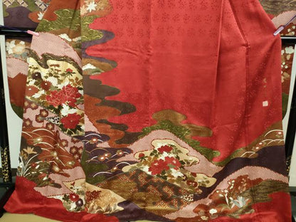 平和屋本店■極上　皇室献上作家　藤井寛　振袖　山路霞に百花の図　金彩　色紙付き　逸品　DZAA9890kh5