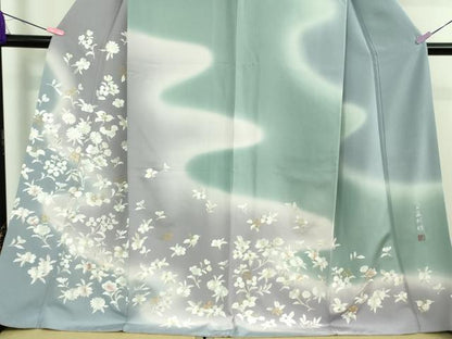 平和屋本店■極上　訪問着　紫翠刺繍　総刺繍　作家物　舞花文　暈し染め　金糸　逸品　DZAA9891kh5