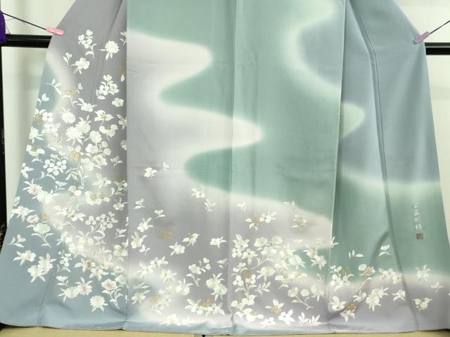 平和屋本店■極上　訪問着　紫翠刺繍　総刺繍　作家物　舞花文　暈し染め　金糸　逸品　DZAA9891kh5