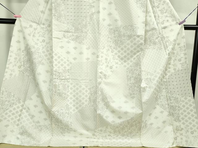 平和屋本店▽極上　本場縞大島紬　白大島　単衣　刺し子　総刺繍　名物裂花文　ロング丈　証紙付き　逸品　未使用　DZAA9895kh5