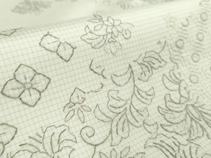 平和屋本店▽極上　本場縞大島紬　白大島　単衣　刺し子　総刺繍　名物裂花文　ロング丈　証紙付き　逸品　未使用　DZAA9895kh5