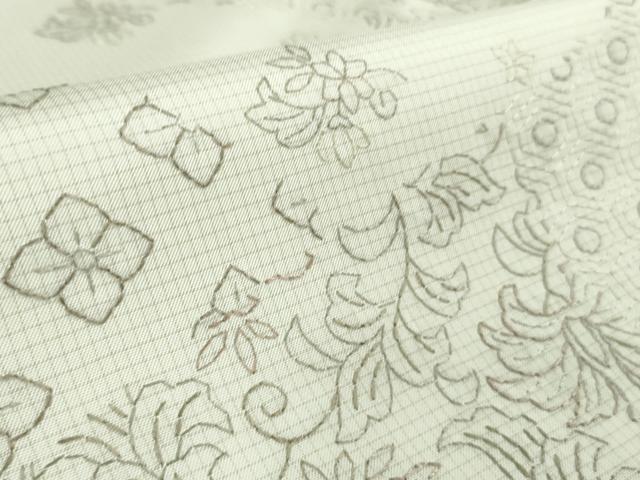 平和屋本店▽極上　本場縞大島紬　白大島　単衣　刺し子　総刺繍　名物裂花文　ロング丈　証紙付き　逸品　未使用　DZAA9895kh5