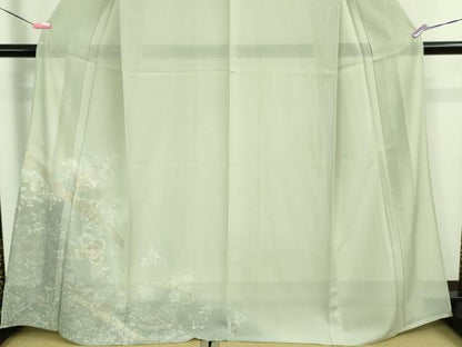 平和屋着物＊極上 夏物 訪問着 刺繍 絽 辻が花 柳鼠色地 暈し染め 金彩 逸品 DZAA9902kh5