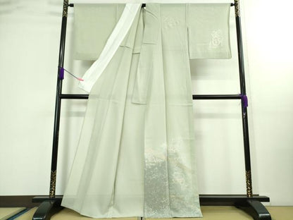 平和屋着物＊極上 夏物 訪問着 刺繍 絽 辻が花 柳鼠色地 暈し染め 金彩 逸品 DZAA9902kh5