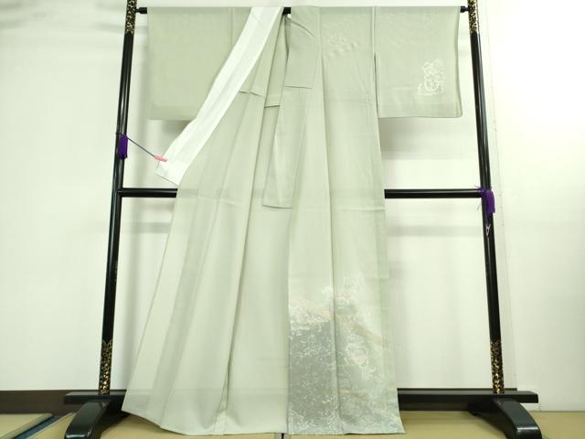 平和屋着物＊極上 夏物 訪問着 刺繍 絽 辻が花 柳鼠色地 暈し染め 金彩 逸品 DZAA9902kh5
