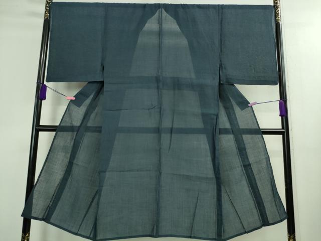 平和屋着物＊極上 夏物 男性 本場小千谷ちぢみ 麻 色無地 紺色 逸品 DZAA9906kh5