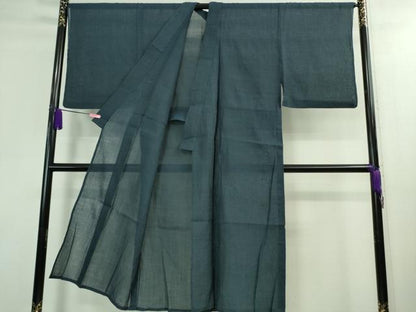 平和屋着物＊極上 夏物 男性 本場小千谷ちぢみ 麻 色無地 紺色 逸品 DZAA9906kh5